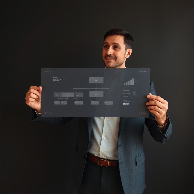 Consultant financiar în costum prezentând o diagramă structurală